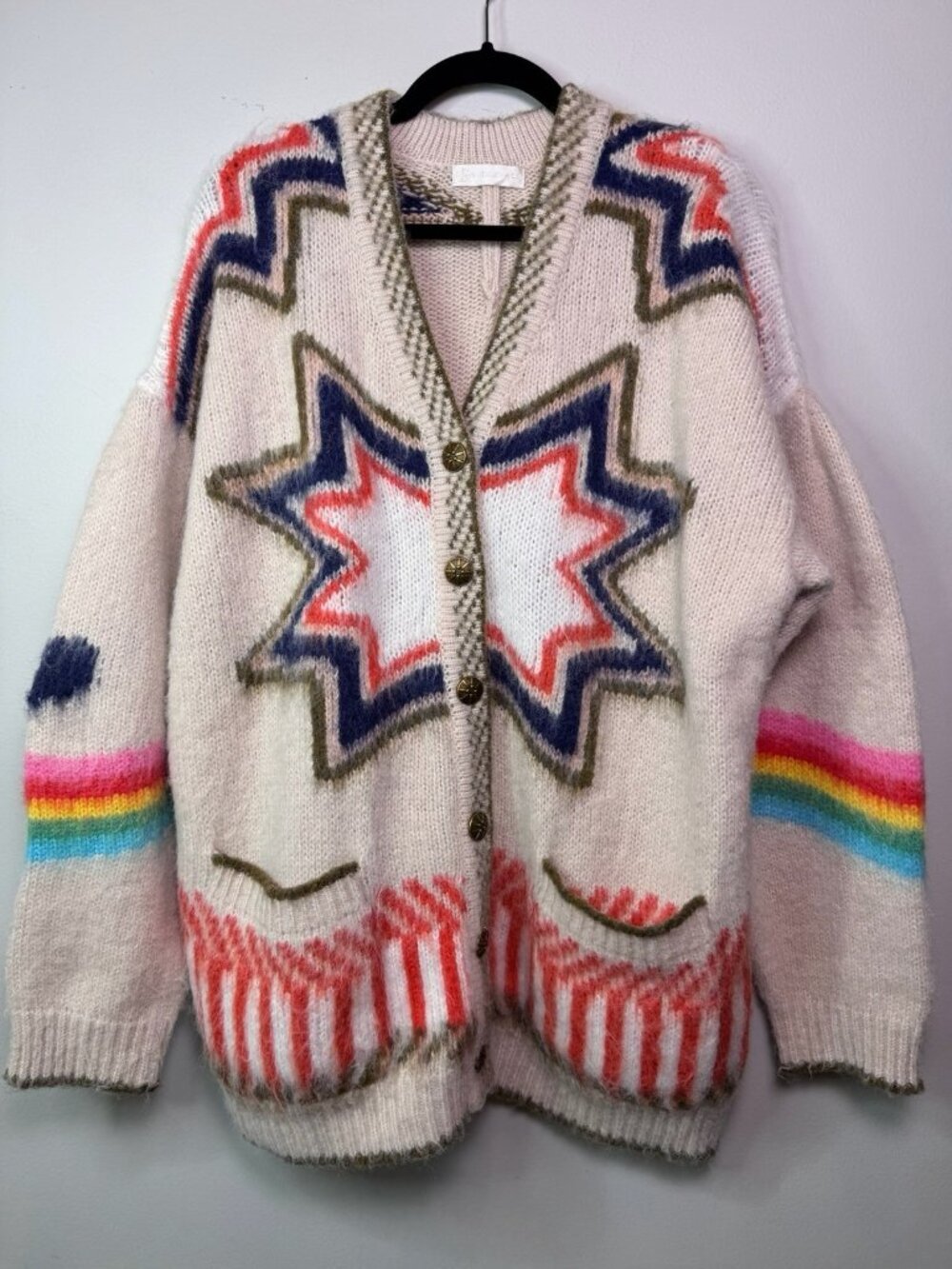 VITA GRACE Sweater Cardigan Womens One Size Multicolor Mohair Chunky Knit Boho